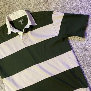 Heavy duty cotton rugby style polo green and off-white stripe size medium men